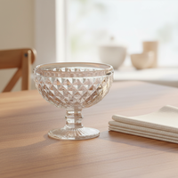 Bol à dessert en verre coloré à pied, motif diamant en relief rétro, multi-usages, 374 ml, compatible lave-vaisselle, pour réunions de famille, fruits