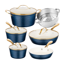 10 Pcs Set Peralatan Masak Aluminium Lapisan Keramik, Set Peralatan Masak Keramik Anti Lengket Mudah Dibersihkan