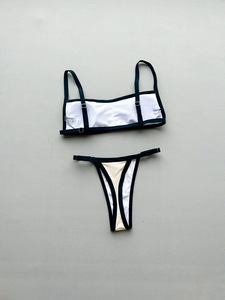 Ensemble bikini 2 pièces pour femme, maillot de bain sexy à coupe haute, color block, bandeau coquin, col rond discret, vente en gros, logo personnalisé - Product Image 2