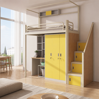 Lit superposé moderne en métal avec armoire intégrée et escalier, gain de place pour dortoirs scolaires, hôtels, hôpitaux, studios et chambres d'appartement