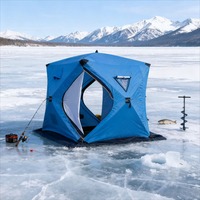 Abri de pêche sur glace coupe-vent à poteau de 9,5 mm, tente instantanée pop-up imperméable à 3 couches isolées et chaudes, taille 150/180/210 cm