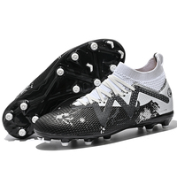 Chaussures de football à crampons hauts FG pour terrain ferme, avec empeigne en maille respirante et imprimé graffiti, pour entraînement en extérieur sur gazon pour hommes