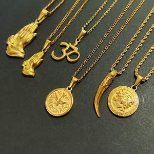 قلادة يدوية أنيقة من الفولاذ المقاوم للصدأ, قلادة يدوية أنيقة من الفولاذ المقاوم للصدأ ، قلادة ذهبية مزخرفة بالصوف المقدس - Product Image 2