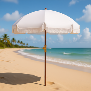 Sombrilla de Playa Portátil Blanca de 6.2 Pies con Ventilación y Volantes para Uso en Exteriores - Product Image 2