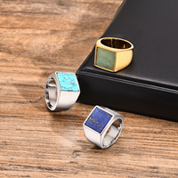 Bague en acier inoxydable pour homme, forme carrée, pierre turquoise bleue naturelle, bijoux de haute qualité