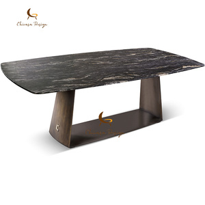 Modern Luxury Natural <b>Marble</b> Table <b>Top</b> Dining Set Stainless Steel Base for Room - Product Image 2