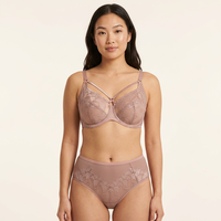 Ensemble de lingerie pour femmes adultes, soutien-gorge à armatures couvrant entièrement la poitrine, bretelles en dentelle brodée, culotte taille haute (Spandex/Nylon élégant)
