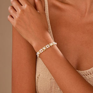 Elegante Brazalete <span class=keywords><strong>de</strong></span> Oro Sólido <span class=keywords><strong>de</strong></span> 14K para <span class=keywords><strong>Mujer</strong></span>, con Dije <span class=keywords><strong>de</strong></span> Rosa Preservada Minimalista y Lujosa, Extensor <span class=keywords><strong>de</strong></span> Corazón, Racimo <span class=keywords><strong>de</strong></span> Perlas Trenzadas, Dorado Brillante - Product Image 5