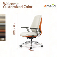 Chaise de bureau de direction en cuir ivoire et orange à dossier haut, avec accoudoirs rembourrés, siège ergonomique et base étoile à cinq branches