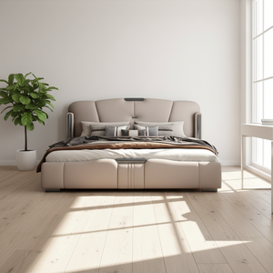 Cadre de <span class=keywords><strong>lit</strong></span> moderne en cuir et bois de chêne avec structure en fer, gain de place, pour chambre à coucher, tailles King, Queen et Full Size, fabriqué en Chine - Product Image 2