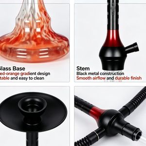 Chicha Moderne Mini en Verre avec Design Givré Rouge et Transparent, Type Droit, 1 Tuyau - Product Image 5
