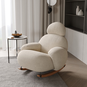 Großer weißer Schaukelstuhl im cremefarbenen Stil, modernes, schlichtes Relaxsofa für Schlafzimmer, Balkon, Wohnzimmer - Product Image 6