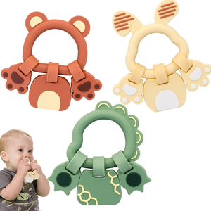 Juguetes de Silicona Suave de Grado Alimenticio para Bebés, para Aliviar las Encías Doloridas, Pulsera de Dentición con Forma de Oso, Conejo y Dinosaurio para Recién Nacidos - Product Image 1