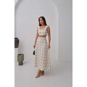 Conjunto de Dos Piezas Bordado de Lino para Mujer, Color Beige, Transpirable, Atuendo de Verano - Product Image 6