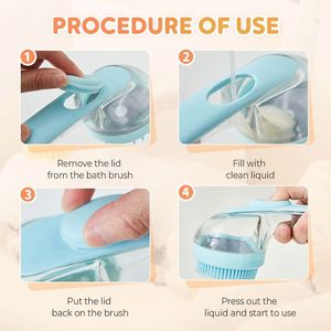 Custom Logo Dog Bath Brush Long Handle Pet Shampoo Silicone Puppy Massage Dog Shower Brush with Soap Dispenser - Product Image 3