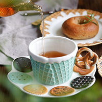 Service de vaisselle créatif en céramique en forme de gaufre, tasse à café fantaisie avec soucoupe, vaisselle en porcelaine mignonne pour la maison et le café