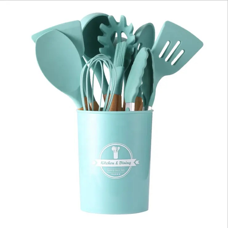 12-Piece Eco-Friendly Kitchen Gadgets Set Silicone Cooking Utensils Including Spatula Tools for Cooking and Serving
