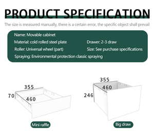 Gabinete de pedestal móvil de almacenamiento de archivos de Metal de oficina de acero de 2 cajones de alta calidad con cerradura de llave móvil ruedas personalizadas - Product Image 2