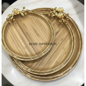 ชุดจานเสิร์ฟช็อคโกแลตและขนมหวานดีไซน์เนอร์ศิลปะสมัยใหม่3ชิ้นทำจากไม้และโลหะรูปทรงกลมดีไซน์ดอกไม้ที่ไม่เหมือนใคร - Product Image 1