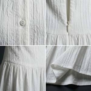 <b>White</b> Sleeveless A-Line Mini Dress O-Neck Button Front 100% Cotton Breathable Casual Summer Wear - Product Image 5