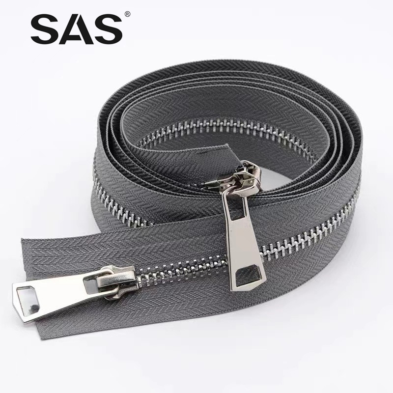 Sas zipper deslizante com fecho automático, zíper de cor diferente de 15-80cm, metal, para bolsas, zipper duplo e aberto