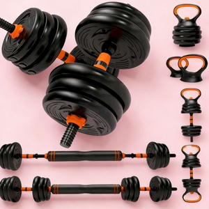 Barre de musculation écologique 4-en-1 réglable, ensemble d'haltères de 15 kg, barre de musculation noire avec poignée antidérapante, kettlebell - Product Image 1