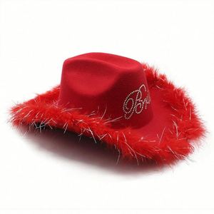 Wholesale in Stock Poly-Cotton Felt Cowboy Fedora <b>Hats</b> White <b>Wedding</b> Party Shiny Feather Edge Fishing Character Style - Product Image 6