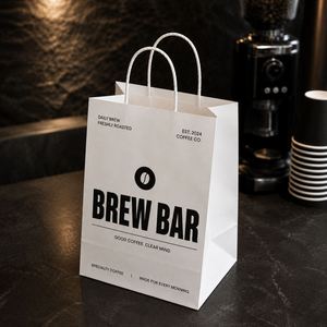 Bolsa de Papel Kraft Blanca Impresa Personalizada con Asas Retorcidas, Embalaje para Llevar Comida de Panadería y Café, Bolsa de Compras Ecológica OEM - Product Image 5