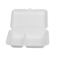 Récipient alimentaire biodégradable sans PFAS emballage à emporter jetable biodégradable 9 "X 6" 2 compartiments déjeuner Bento boîte à clapet