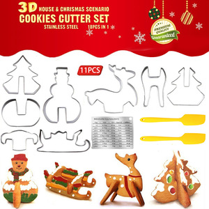 Ensemble de 11 <span class=keywords><strong>emporte</strong></span>-pièces 3D pour arbre de Noël durables avec spatule en silicone pour la décoration créative de biscuits de Noël - Product Image 5