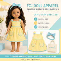 Vêtements de poupée en gros : Robe d'été avec bandeau à nœud et sacs fourre-tout en tissu doux tissé, taille personnalisée, fabricant OEM, coffret cadeau