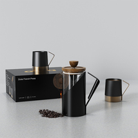 DHPO qualité alimentaire 304 acier inoxydable haute borosilicate verre Portable 600ml presses françaises poignée en Silicone confortable couvercle en bois