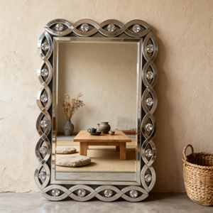 กระจกตกแต่งทรงสี่เหลี่ยมผืนผ้าขนาดใหญ่ ดีไซน์หรูหรา ประดับคริสตัลวิบวับ พร้อมกรอบเพชร - Product Image 2