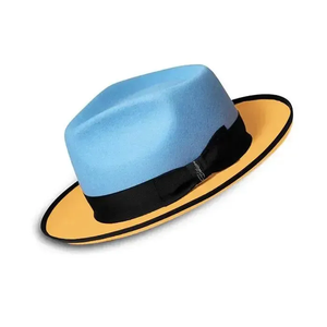 Blue yellow <b>Wool</b> Fedora Hat With Black Band 56-58CM Unisex Adult Casual European Style - Product Image 2