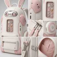 Tas Ransel Ita Bag Bentuk Kelinci Warna Krem Pink Bahan PU PVC dengan Jendela, Custom Robot, OEM ODM Sampel