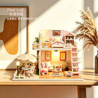 Kit de maison miniature DIY fait main, maisonnette en bois pastel style grenier, modèle cadeau M033, boîte couleur