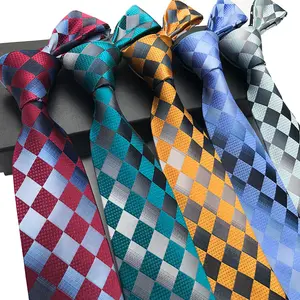 Corbata de poliéster de proveedores al por mayor, corbatas con logotipo para hombre, corbata Jacquard personalizada para hombre, corbata de poliéster a rayas a cuadros para adulto para hombre
