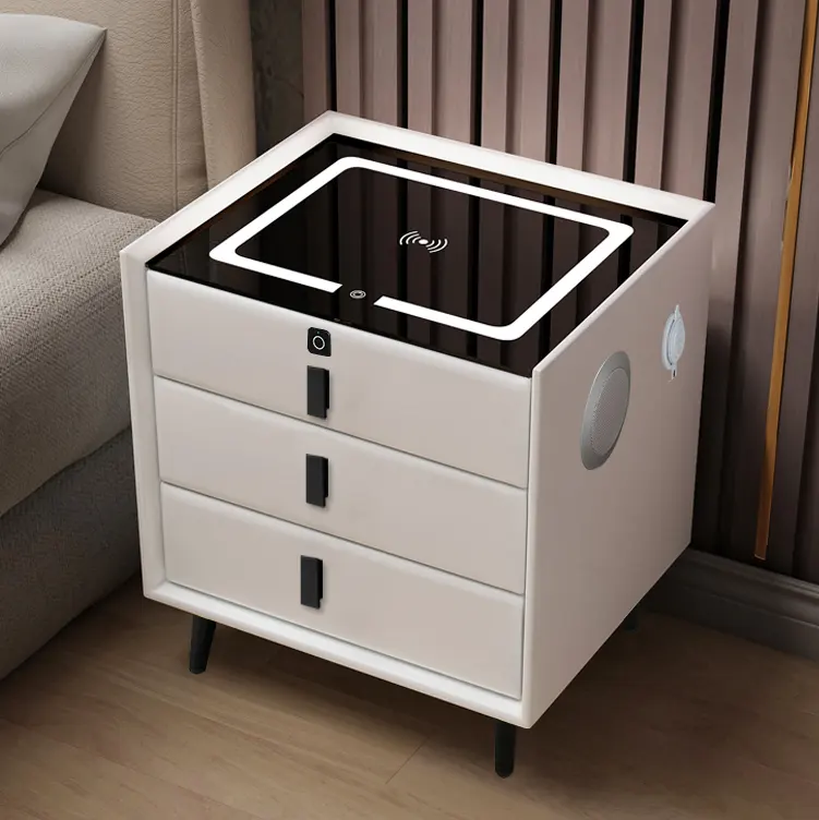 Luxury Hot Sale Cabinet Night Stand Smart Nightstands White Bedside Table