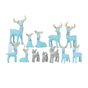 系列定制陶瓷与植绒蓝鹿与金角雕像装饰的圣诞节假期装饰在任何大小
