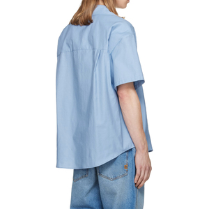 Chemise à manches courtes en popeline bleue à chevrons, personnalisée de qualité supérieure, avec fermeture boutonnée, poche plaquée et plissée pour hommes - Product Image 2