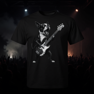 T-shirt pour amoureux des chiens, Boston Terrier jouant de la guitare basse, musique rock - Product Image 3