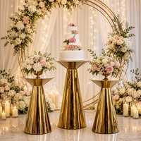 Table haute moderne en acier inoxydable doré de luxe pour la décoration de mariage, table à desserts et gâteaux, idéale pour les hôtels et les bars à domicile