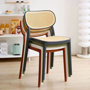 Hot Sale Rattan Furniture Restaurant Dining Pp Plastic Rattan Chairs Stackable Durable Backrest Dining Chair