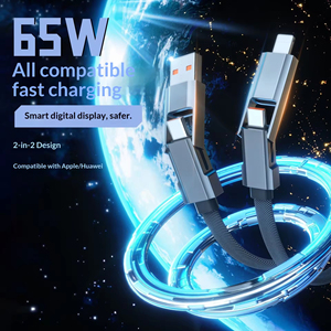 สายชาร์จเร็ว 65W แบบดิจิตอลดิสเพลย์ 4-in-1 TPE/PVC/ไนลอน รองรับการชาร์จแบบ Dual PD สำหรับโทรศัพท์มือถือ แล็ปท็อป USB-A/Type-C - Product Image 6