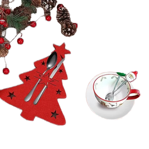 Hot Selling Christmas Cutlery Set Felt Table Decoration Christmas <b>Tree</b> Ornament Snowflake Utensil Holder Coaster Bulk - Product Image 1