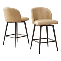Chaise de bar en cuir de style rustique industriel, base en métal avec pieds coniques, repose-pieds intégré, texture vintage élégante, tabouret de comptoir pivotant