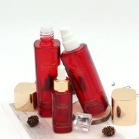 Flacon pompe en verre pour sérum cosmétique de soin de la peau de luxe, couleur rouge, carré, 30g, 50g, 40ml, 100ml, 120ml, avec couvercle en plastique
