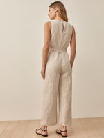 Logo personnalisé nouveau automne vêtements mode bureau dame lâche lin combinaison femmes barboteuses élégant décontracté avec ceinture et poches