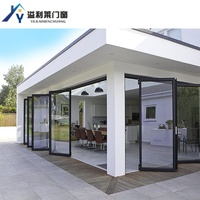 Portes pliantes en aluminium à double vitrage Low-E avec moustiquaire en fibre de verre, résistantes au vent, pour patio et entrée de centre commercial, modèle USA Case Costal