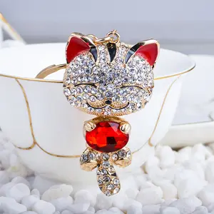 Lucky Cat shape Diamond Painting Keychain DIY Hanging Ornament Jewelry Pendant Cat Keychain Ring for Bag Gift Car Charm Decor